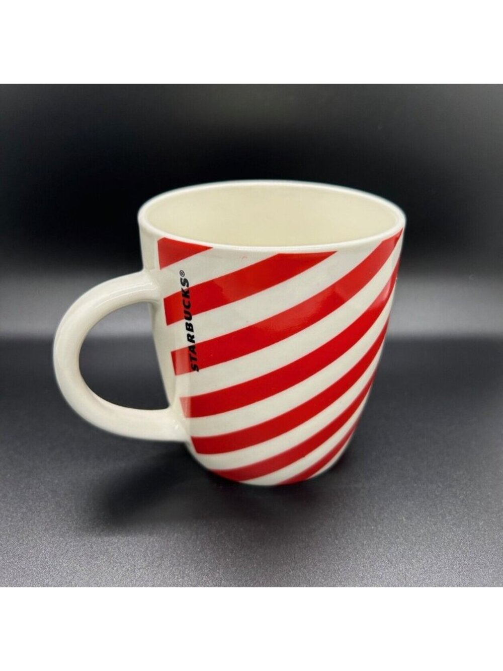 Starbucks Coffee Mug Christmas Candy Cane Red & White Stripe Barber Pole Ceramic
